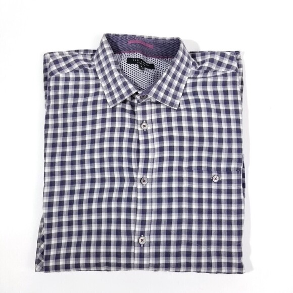 Ted Baker London Plaid Flip Cuff Long Sleeve Button Down Dress Shirt Mens XXL - Picture 8 of 8